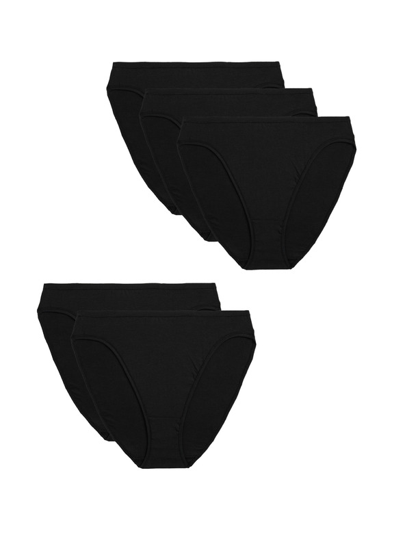 Marks & Spencer 5 darabos készlet pamutból és modálból készült derékalsó, nem látható szegélyű, magasan kivágott Marks & Spencer black
