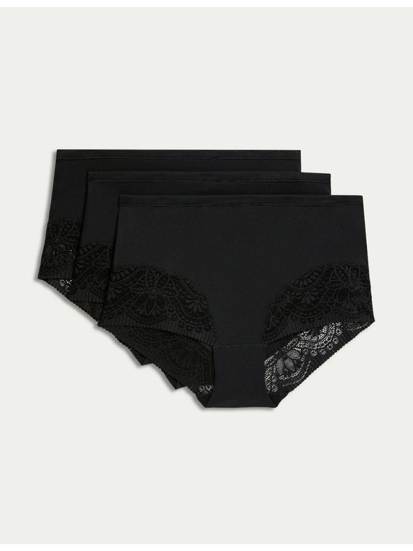 Marks & Spencer Három darabos női magas derekú, csipkés bugyi készlet fekete színben Marks & Spencer