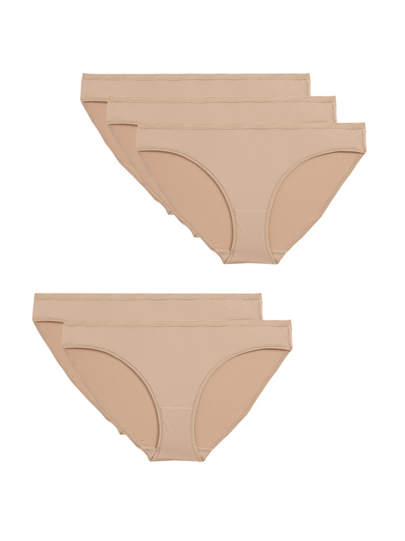 Marks & Spencer Alacsonyan kivágott mikroszálas bikini alsó, nem látható szegéllyel, 5 db csomagban Marks & Spencer bézs színű