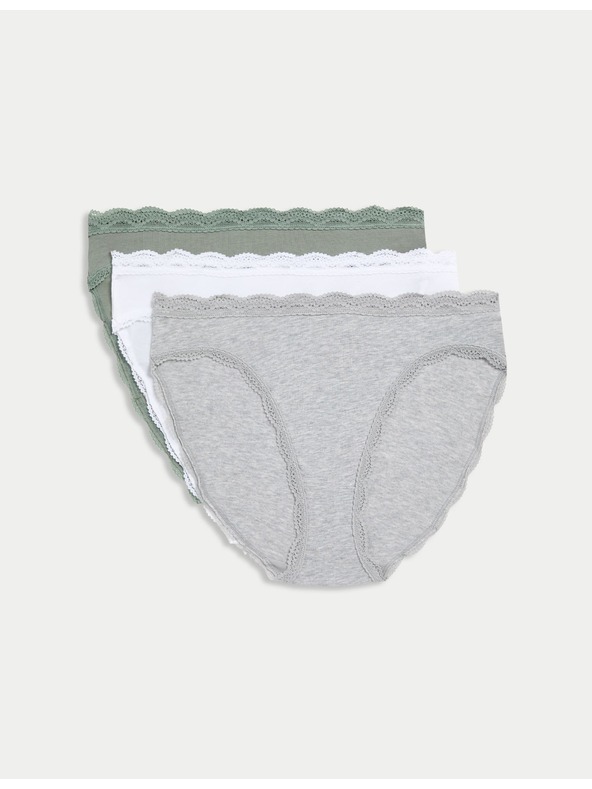 Marks & Spencer Pamut csipkés, magas derekú bugyi, 3 db Marks & Spencer zöld