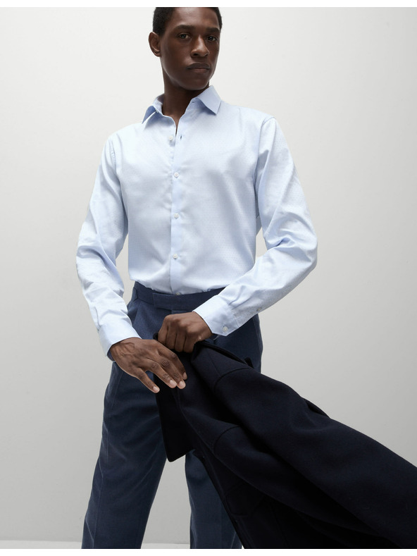 Marks & Spencer Szabályos szabású, tiszta pamut ing kis pöttyökkel Marks & Spencer kék