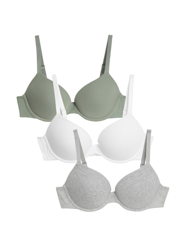 Marks & Spencer Push-up pamut aláöltözetes melltartók, 3 db, méretezés. A-E Marks & Spencer zöld