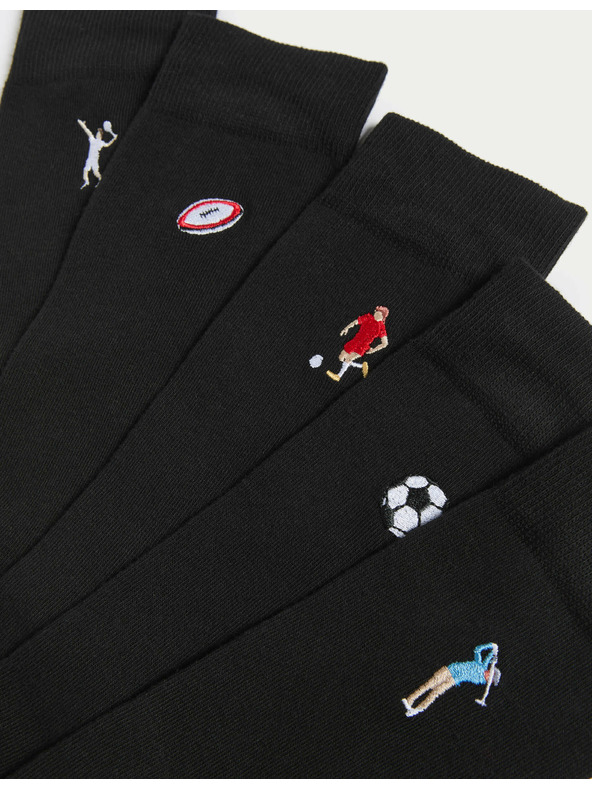 Marks & Spencer Hímzett zokni Cool & Fresh™ technológiával, 5 páros szett Marks & Spencer fekete