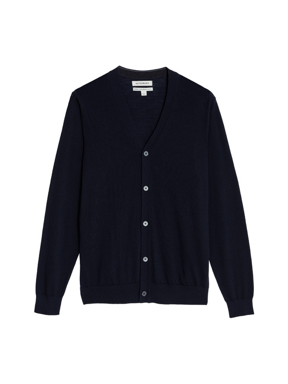 Marks & Spencer V-nyakú merinói gyapjú kardigán Marks & Spencer kék