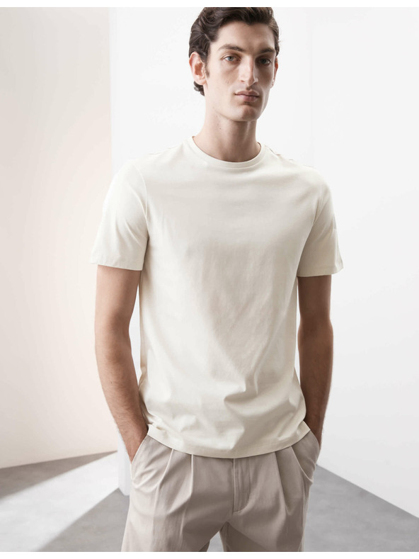 Marks & Spencer Prémium pamut póló, slim fit Marks & Spencer piszkosfehér