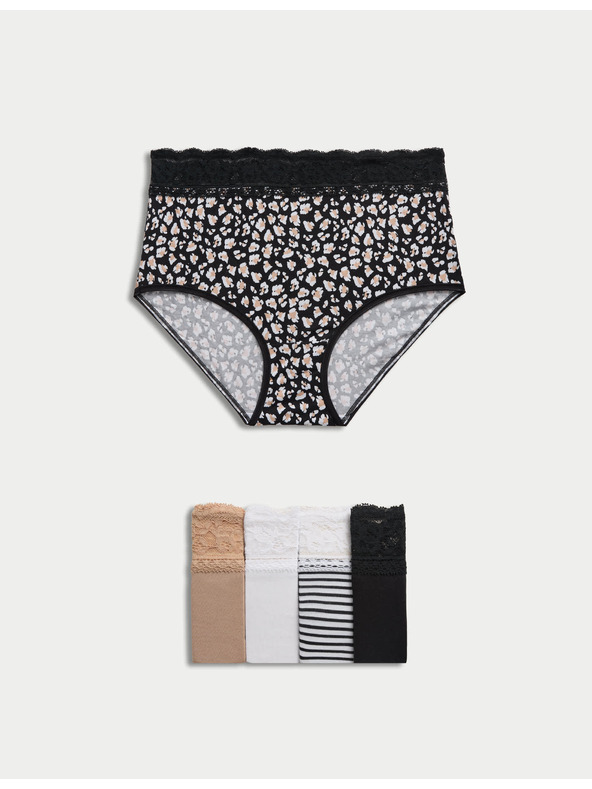 Marks & Spencer Magas pamuttartalmú mintás derék alatti alsó, 5 db Marks & Spencer fehér