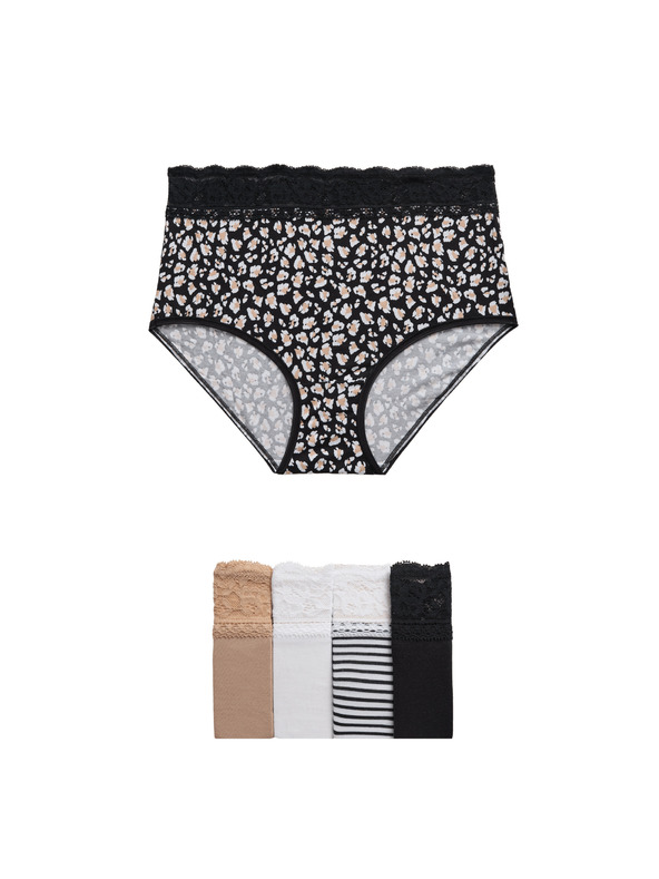 Marks & Spencer Magas pamuttartalmú mintás derék alatti alsó, 5 db Marks & Spencer fehér