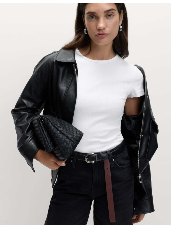 Marks & Spencer Bordázott, magas pamutanyagból készült, vékony szabású Marks & Spencer fehér