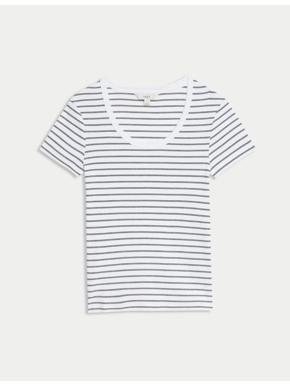 Marks & Spencer Csíkos póló ovális nyakkivágással, magas pamuttartalommal Marks & Spencer fehér