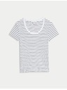 Marks & Spencer Csíkos póló ovális nyakkivágással, magas pamuttartalommal Marks & Spencer fehér