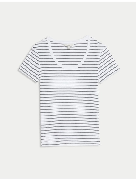 Marks & Spencer Csíkos póló ovális nyakkivágással, magas pamuttartalommal Marks & Spencer fehér
