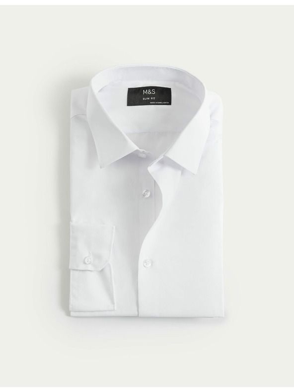 Marks & Spencer Karcsúsított szabású ing, könnyen vasalható Marks & Spencer fehér