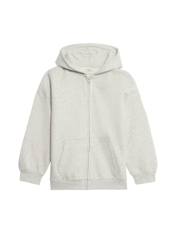 Marks & Spencer Kapucnis pulóver zipzárral és magas pamuttartalommal (6–16 év) Marks & Spencer szürke