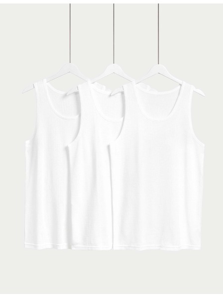 Marks & Spencer Fehér 3 db-os klasszikus ujjatlan pamut trikó hálós betéttel Marks & Spencer