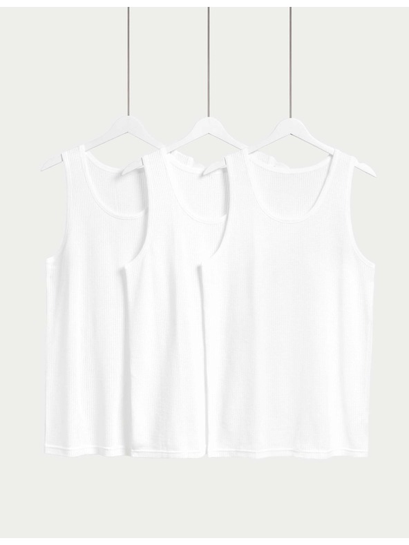 Marks & Spencer Fehér 3 db-os klasszikus ujjatlan pamut trikó hálós betéttel Marks & Spencer