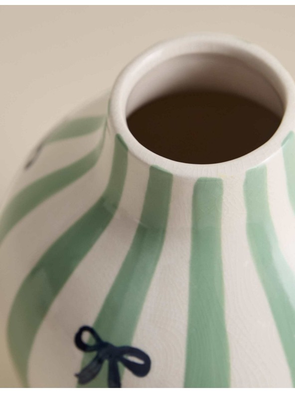 Marks & Spencer Marks & Spencer csíkos kerámia váza repedezett mázzal zöld