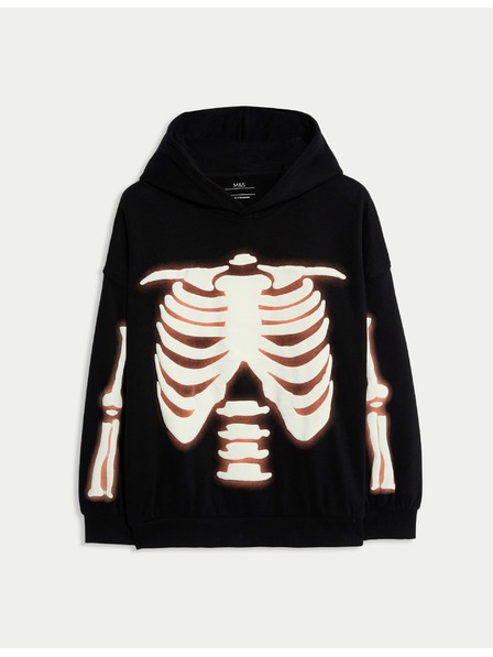 Marks & Spencer Skeleton kapucnis pulóver magas pamuttartalommal (6-16 éves) Marks & Spencer fekete