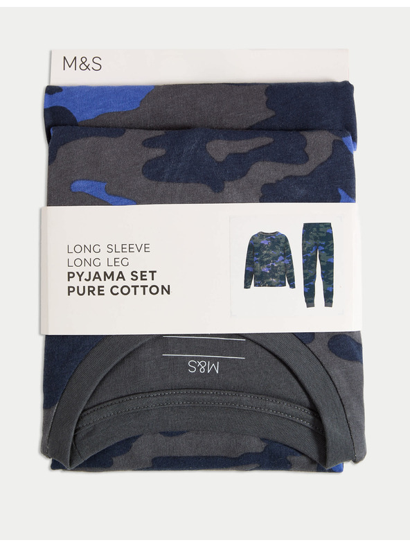 Marks & Spencer Marks & Spencer terep mintás pamut pizsama (6-16 éves) kék