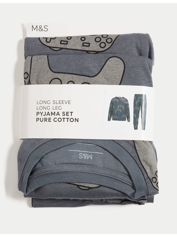 Marks & Spencer Marks & Spencer játék mintás pamut pizsama (3-16 éves) szürke