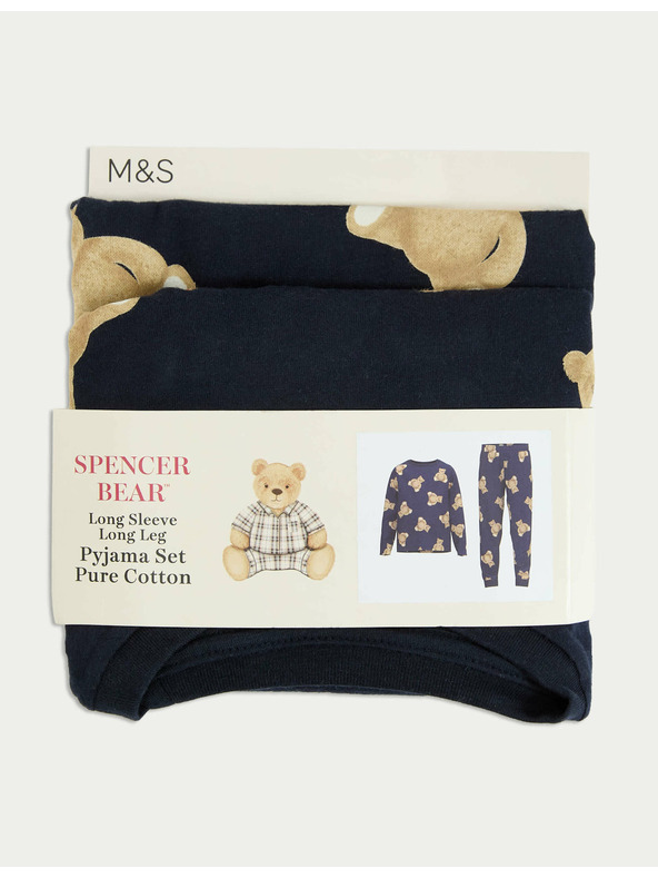 Marks & Spencer Marks & Spencer 100% pamut pizsama Spencer Bear™ motívummal (1–16 éves) tengerészkék