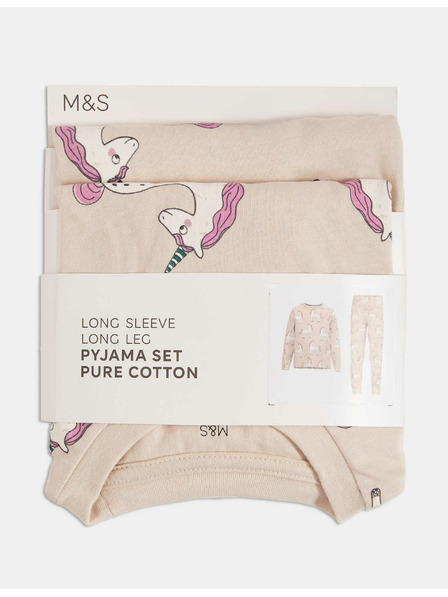 Marks & Spencer Marks & Spencer 100% pamut pizsama unikornisos mintával (12 hónapos - 8 éves) krémszínű