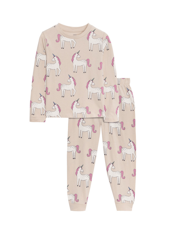 Marks & Spencer Marks & Spencer 100% pamut pizsama unikornisos mintával (12 hónapos - 8 éves) krémszínű