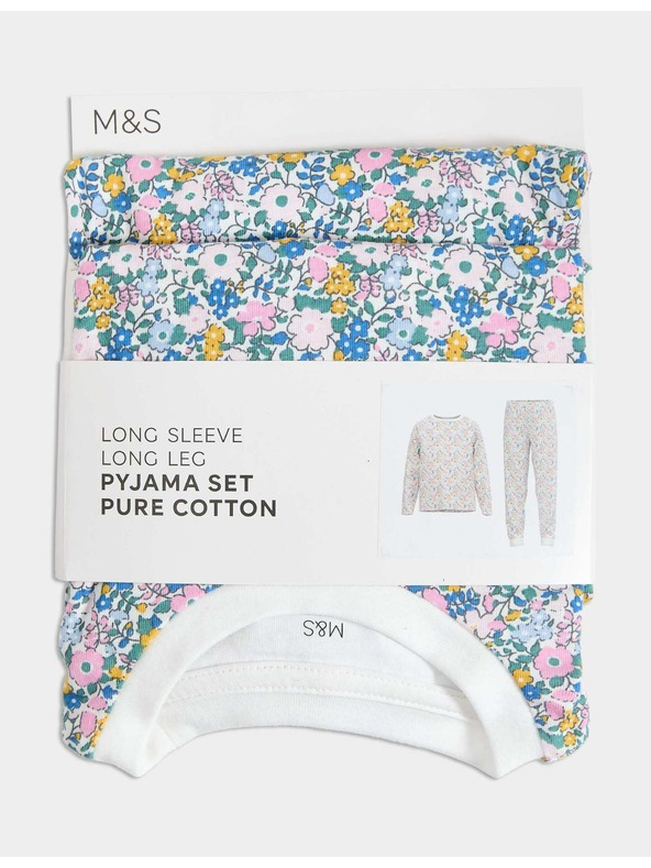 Marks & Spencer Marks & Spencer 100% pamut pizsama virágmintával (12 hónapos - 16 éves) krémszínű