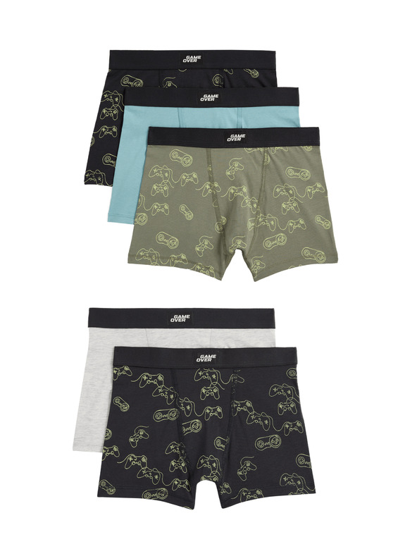 Marks & Spencer Játék mintás, rugalmas derekú pamut alsónadrág, 5 db egy csomagban (5-16 éves) Marks & Spencer multicolor