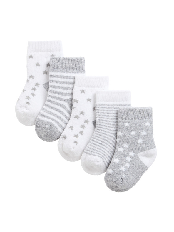 Marks & Spencer Frottír zoknik magas pamuttartalommal és csillag mintával (0–2 éves), 5 db Marks & Spencer szürke