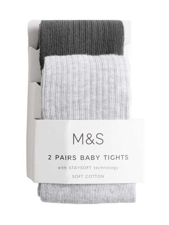 Marks & Spencer 2 db bordázott harisnya magas pamuttartalommal (0–3 éves) Marks & Spencer szürke