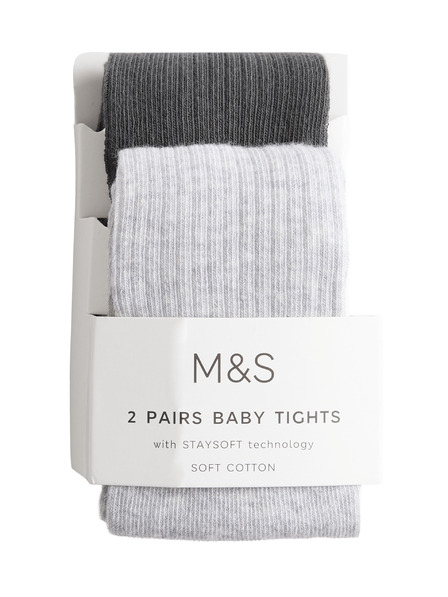 Marks & Spencer 2 db bordázott harisnya magas pamuttartalommal (0–3 éves) Marks & Spencer szürke