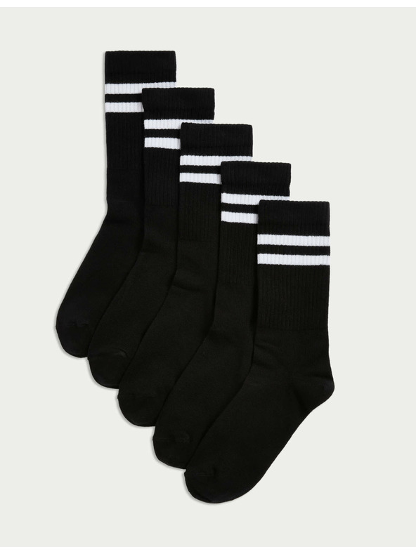 Marks & Spencer Csíkos sportszoknik magas pamuttartalommal, 5 páros csomag Marks & Spencer fekete