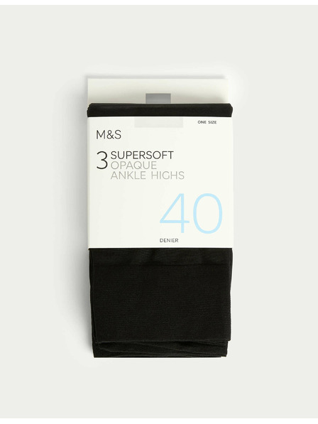 Marks & Spencer Átlátszatlan, nagyon puha bokazokni, 40 DEN, 3 pár csomagban Marks & Spencer fekete