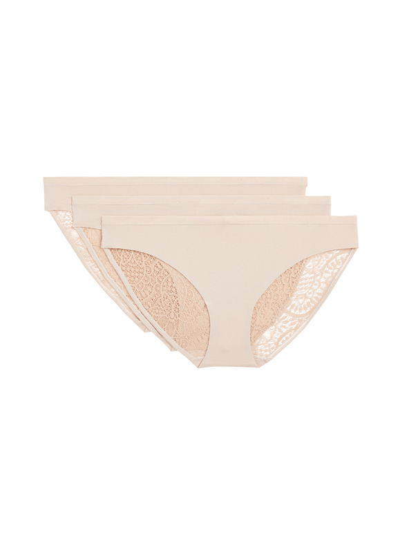 Marks & Spencer Body Soft™ bikini alsónadrág csipkével, 3 db szett Marks & Spencer bézs