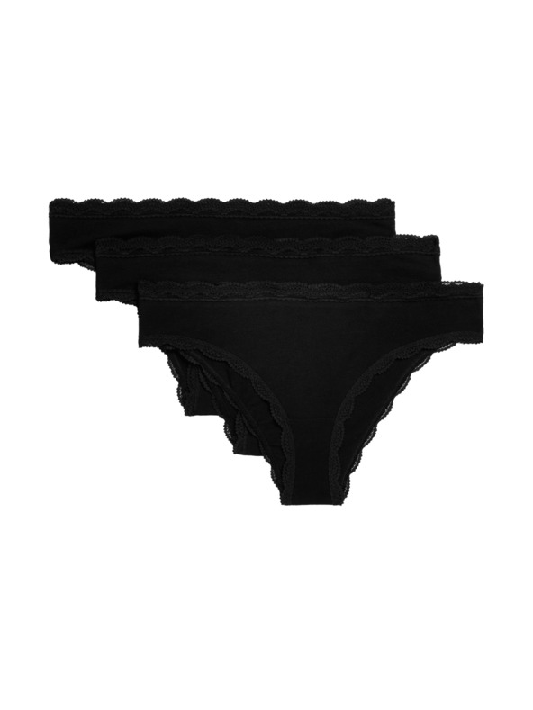 Marks & Spencer Brazil fazonú alsónadrág magas pamuttartalommal, 3 db Marks & Spencer fekete