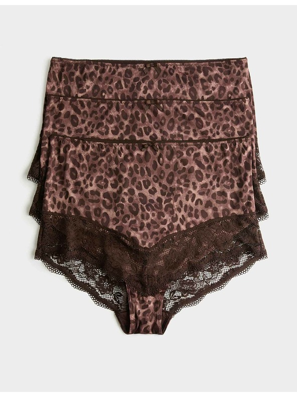 Marks & Spencer Derekú alsónadrág csipkés szegéllyel és leopárd mintával, 3 db csomagban Marks & Spencer barna