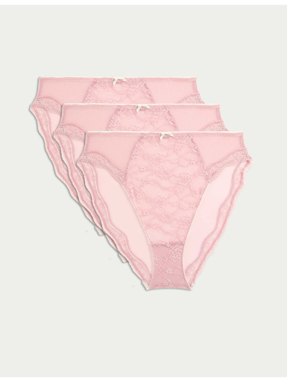 Marks & Spencer Magasan kivágott csipkés alsó magas derékkal Jasmine, 3 db Marks & Spencer rózsaszín