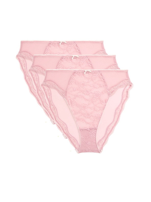 Marks & Spencer Magasan kivágott csipkés alsó magas derékkal Jasmine, 3 db Marks & Spencer rózsaszín