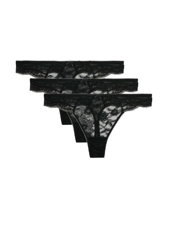 Marks & Spencer Csipkés tanga Jasmine, 3 db Marks & Spencer fekete