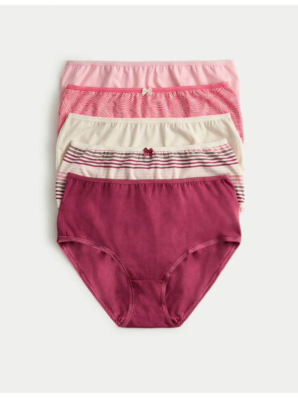 Marks & Spencer Rövid szárú alsónemű magas derékkal, mintával, Lycra™ pamutból, 5 db Marks & Spencer rózsaszín