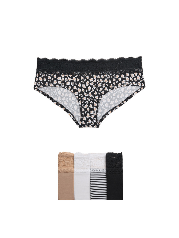 Marks & Spencer Rövid szárú alsónemű alacsony derékkal, magas pamuttartalommal és mintával, 5 db Marks & Spencer fehér