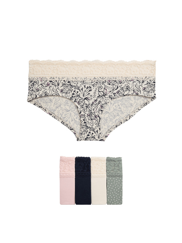 Marks & Spencer Rövid szárú alsónemű alacsony derékkal, magas pamuttartalommal és mintával, 5 db Marks & Spencer zöld