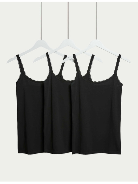 Marks & Spencer Marks & Spencer 3 db-os csipkeszegélyes trikó magas pamuttartalommal, fekete