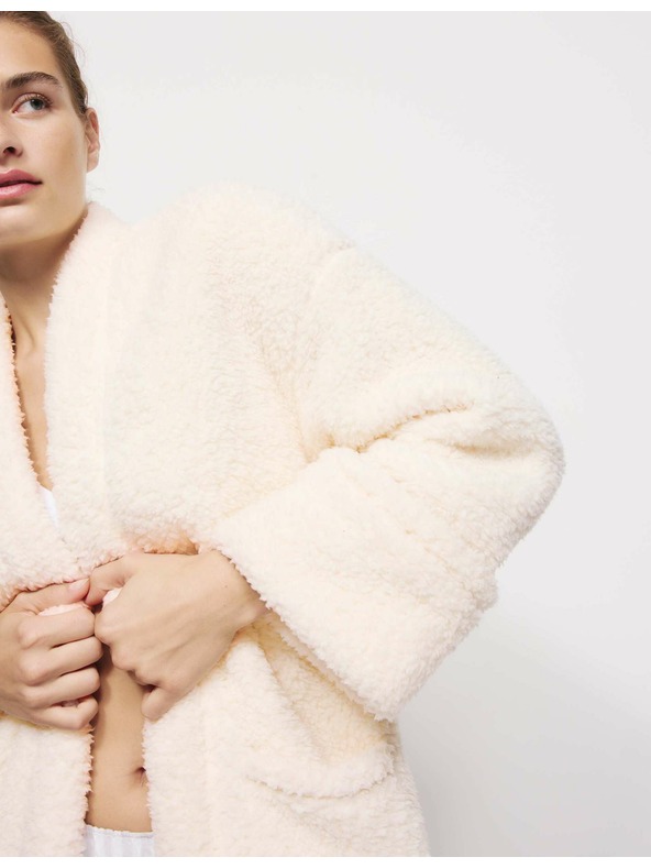 Marks & Spencer Mackós műszőrme átvetős kardigán Marks & Spencer törtfehér