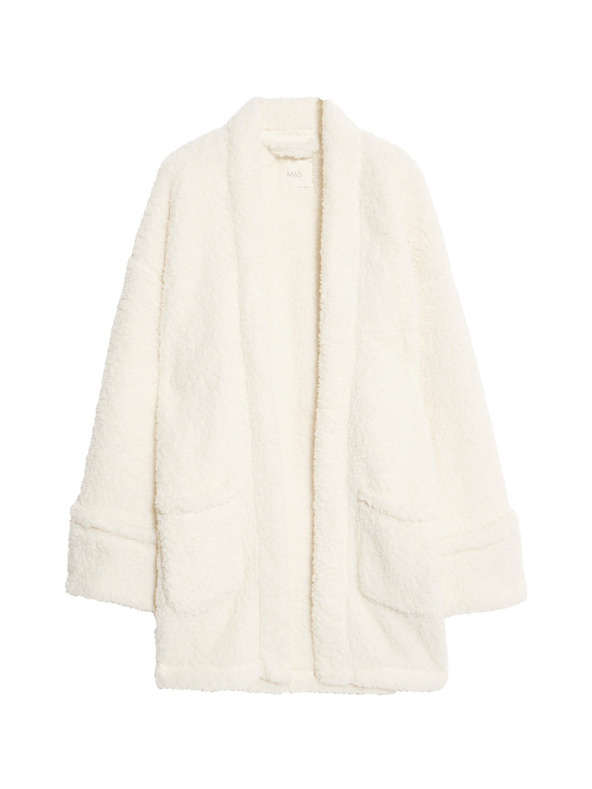 Marks & Spencer Mackós műszőrme átvetős kardigán Marks & Spencer törtfehér