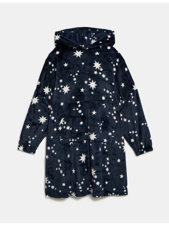 Marks & Spencer Kapucnis, csillagmintás laza szabású polár pulóver Marks & Spencer sötétkék