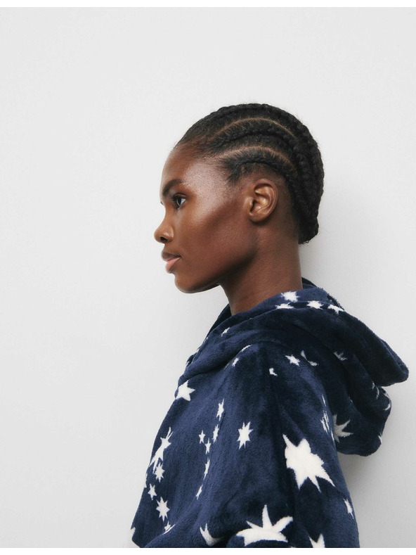 Marks & Spencer Kapucnis, csillagmintás laza szabású polár pulóver Marks & Spencer sötétkék