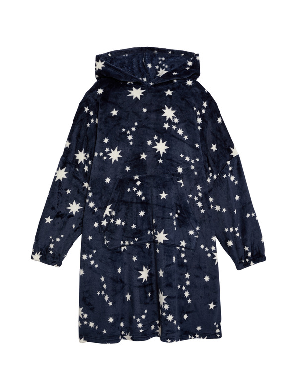 Marks & Spencer Kapucnis, csillagmintás laza szabású polár pulóver Marks & Spencer sötétkék