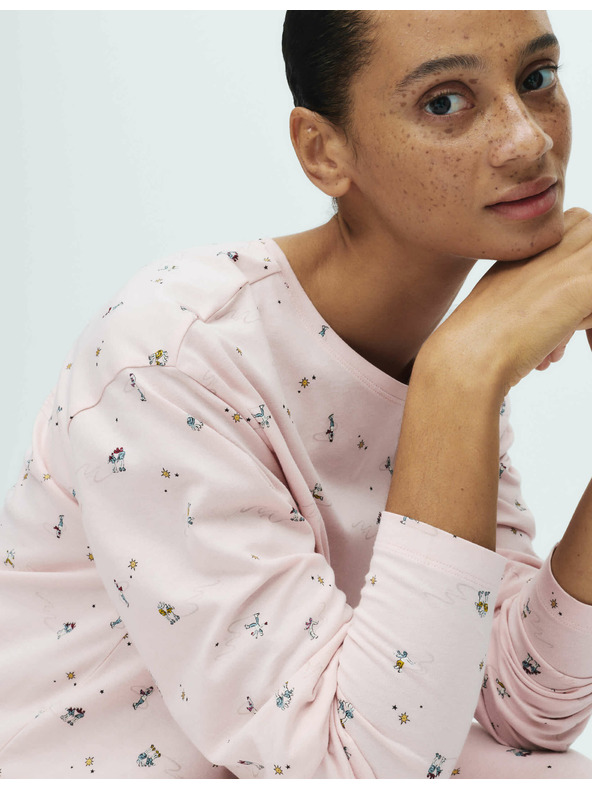 Marks & Spencer Tiszta pamut pizsama szett nyomtatott mintával Marks & Spencer rózsaszín