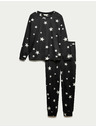 Marks & Spencer Csillag nyomatos polár pizsama szett mandzsettás nadrággal Marks & Spencer fekete